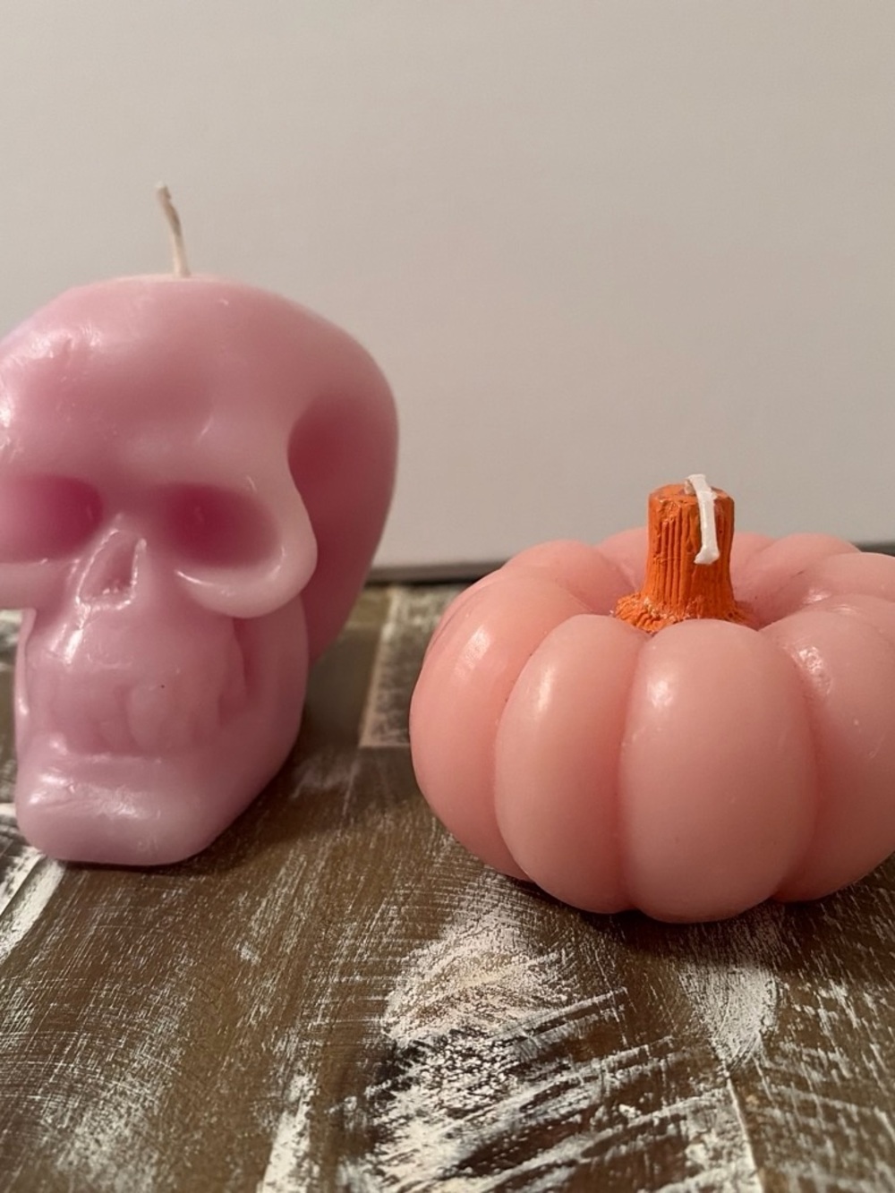 Pink Skull & Pumpkin Decorative Candle Duo